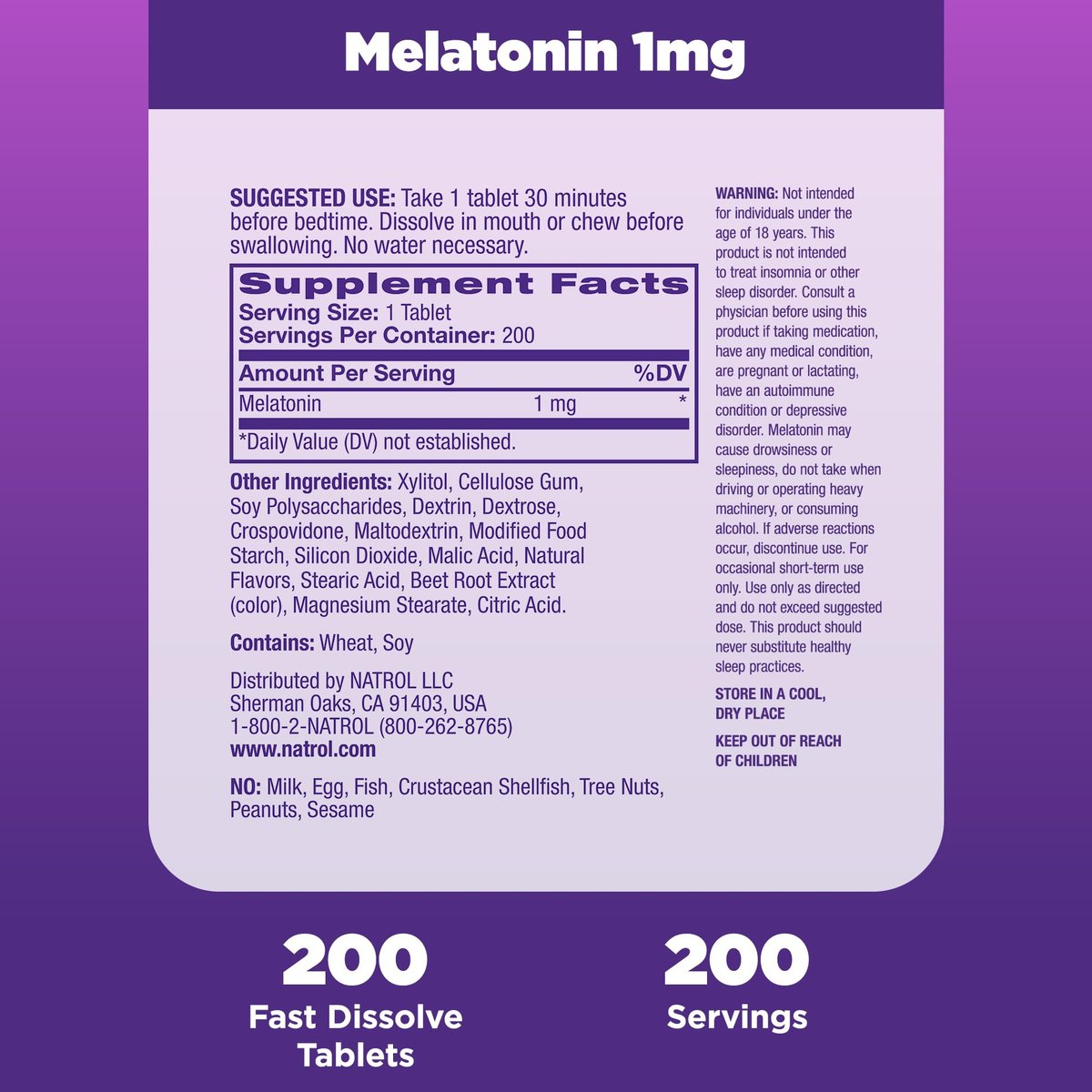 Natrol Melatonin 1 mg Schmelztabletten – 200 Erdbeer-Geschmack Tabletten für erholsamen Schlaf, Schlafunterstützung für Erwachsene