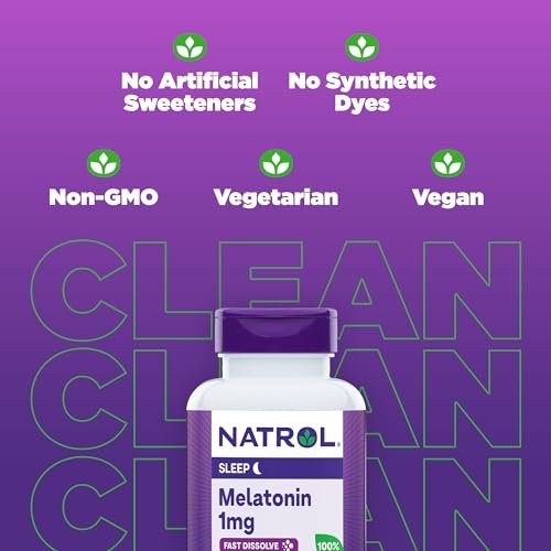 Natrol Melatonin 1 mg Schmelztabletten – 200 Erdbeer-Geschmack Tabletten für erholsamen Schlaf, Schlafunterstützung für Erwachsene