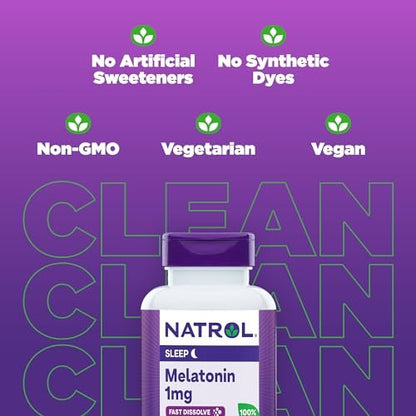 Natrol Melatonin 1 mg Schmelztabletten – 200 Erdbeer-Geschmack Tabletten für erholsamen Schlaf, Schlafunterstützung für Erwachsene