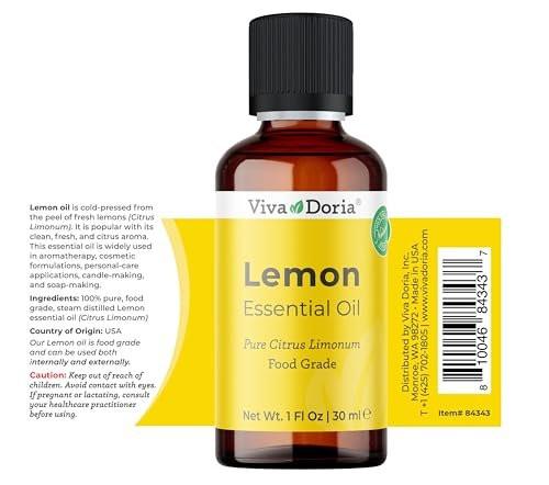 Viva Doria 100% reines Zitronenöl aus den USA, unverdünnt, lebensmittelecht, 30 ml (1 Fl Oz)