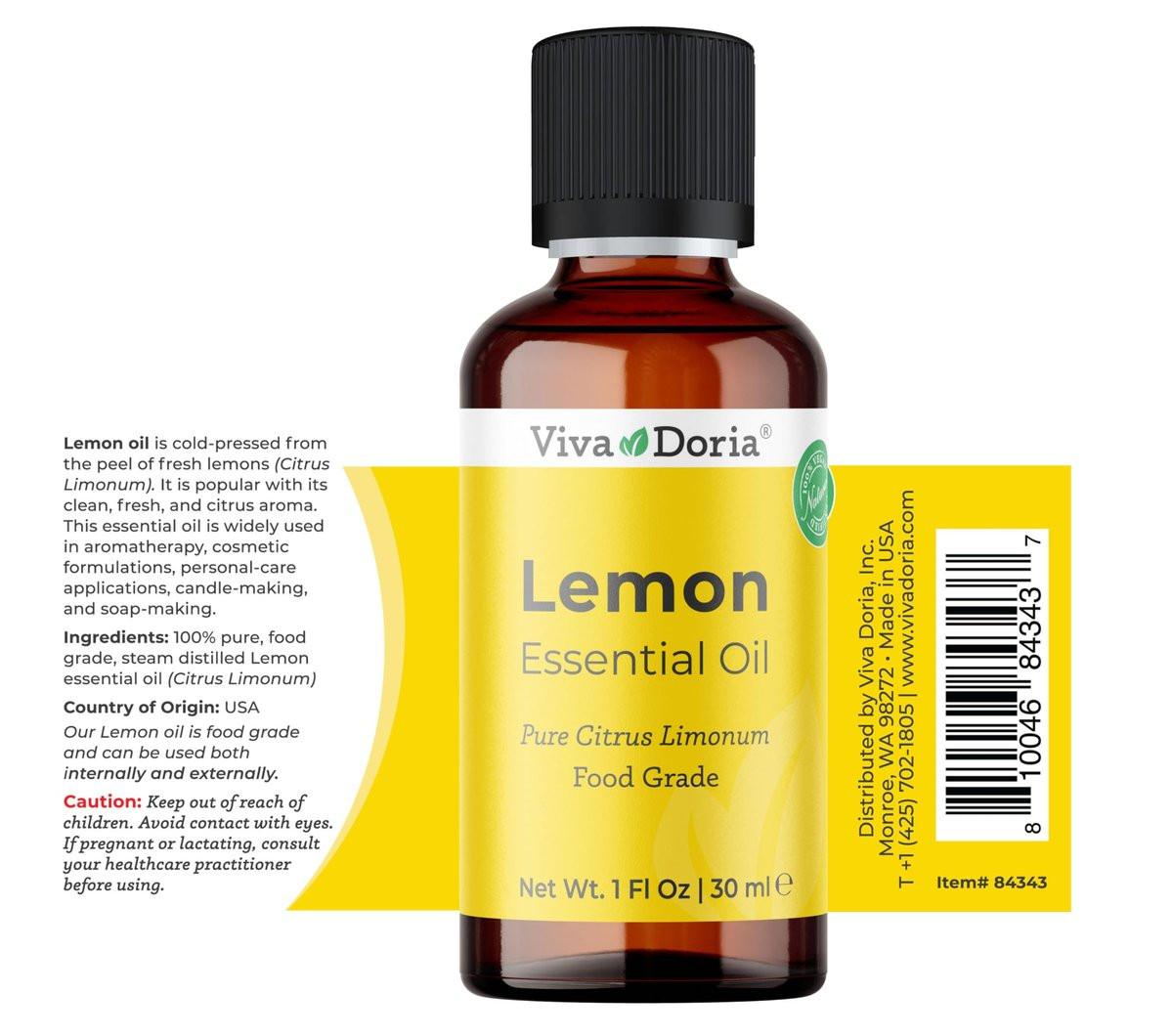Viva Doria 100% reines Zitronenöl aus den USA, unverdünnt, lebensmittelecht, 30 ml (1 Fl Oz)