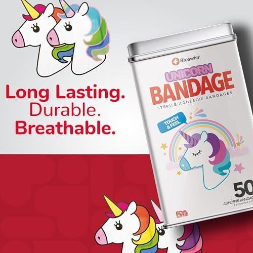 BioSwiss Pflaster, Einhorn-förmige selbstklebende Pflaster, Latexfrei, Sterile Wundversorgung, 50 Stück