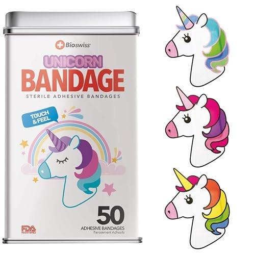 BioSwiss Pflaster, Einhorn-förmige selbstklebende Pflaster, Latexfrei, Sterile Wundversorgung, 50 Stück