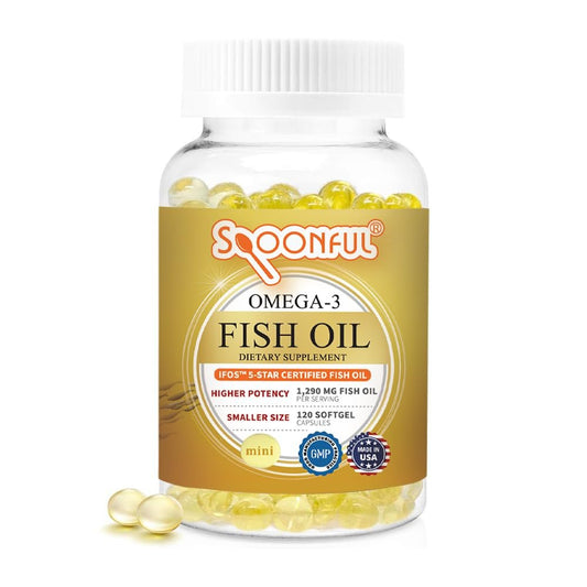 Spoonful Mini Omega 3 Fischöl, iFOS zertifiziert, 1290 mg pro Portion, 120 kleine Softgel-Kapseln, leicht zu schlucken, hergestellt in USA