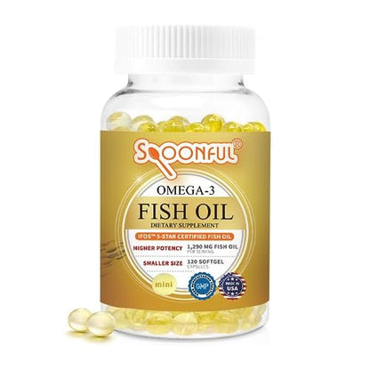 Spoonful Mini Omega 3 Fischöl, iFOS zertifiziert, 1290 mg pro Portion, 120 kleine Softgel-Kapseln, leicht zu schlucken, hergestellt in USA