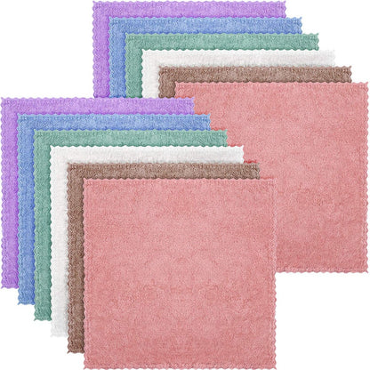 Syhood 12er-Pack Gesichtswaschtücher 25x25 cm Make-up Entferner Tücher Mikrofaser Gesichtsreinigungstuch Samtvelours Wiederverwendbar Weiches Reinigungstuch (Pink, Grün, Braun, Lila, Blau, Beige)