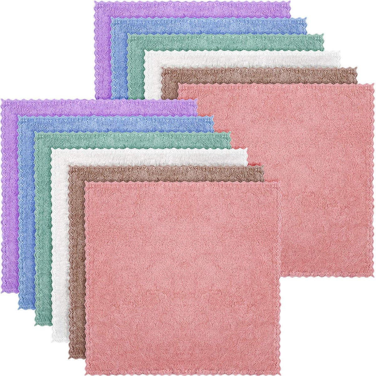 Syhood 12er-Pack Gesichtswaschtücher 25x25 cm Make-up Entferner Tücher Mikrofaser Gesichtsreinigungstuch Samtvelours Wiederverwendbar Weiches Reinigungstuch (Pink, Grün, Braun, Lila, Blau, Beige)