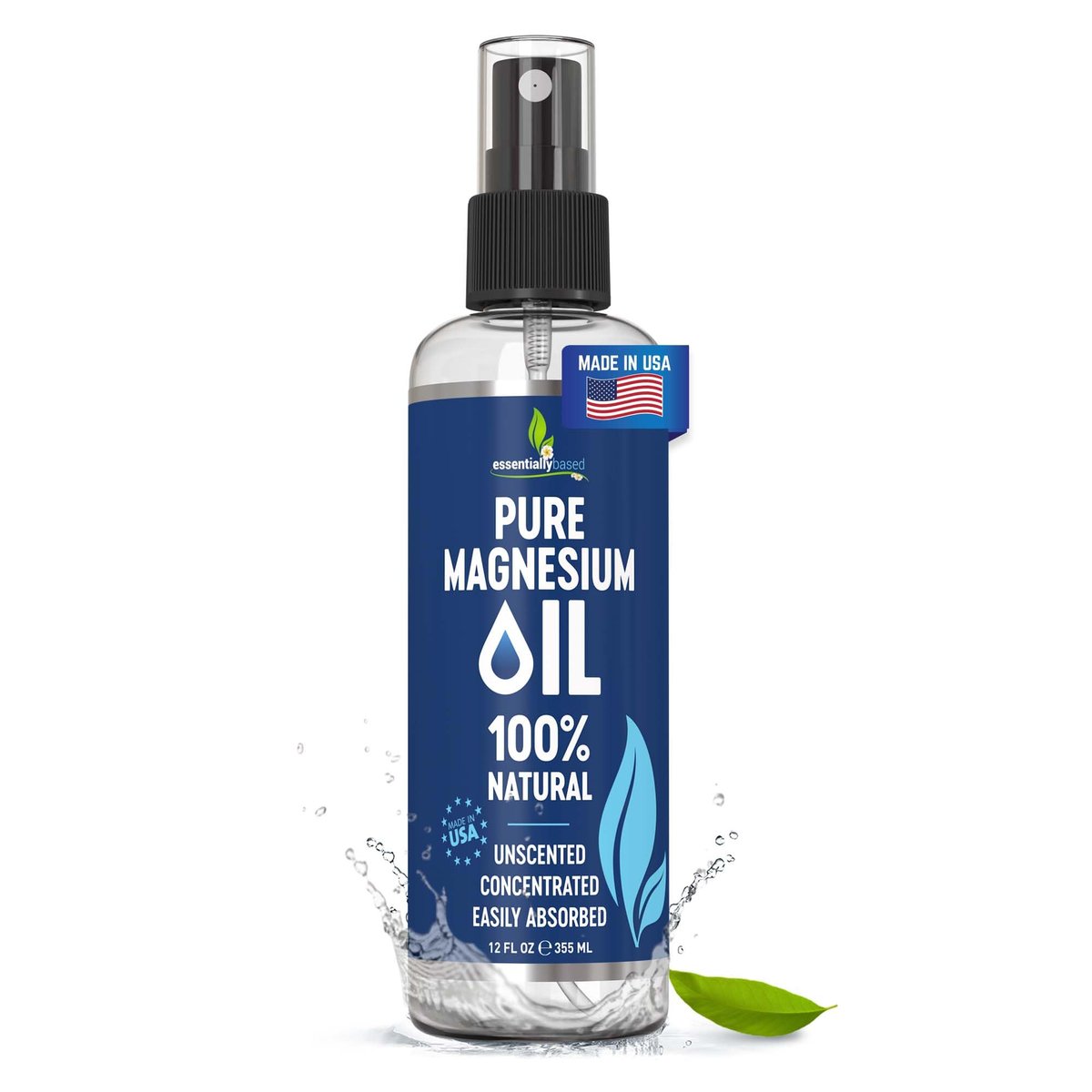 Reines Magnesiumöl Spray 12oz – Topisches Magnesiumspray für Schlaf & Füße – Extra stark – USP-Qualität – 100% natürlich und organisch – gegen Muskelkater & Krämpfe – Weniger Stichgefühl – Weniger Juckreiz – Hergestellt in USA