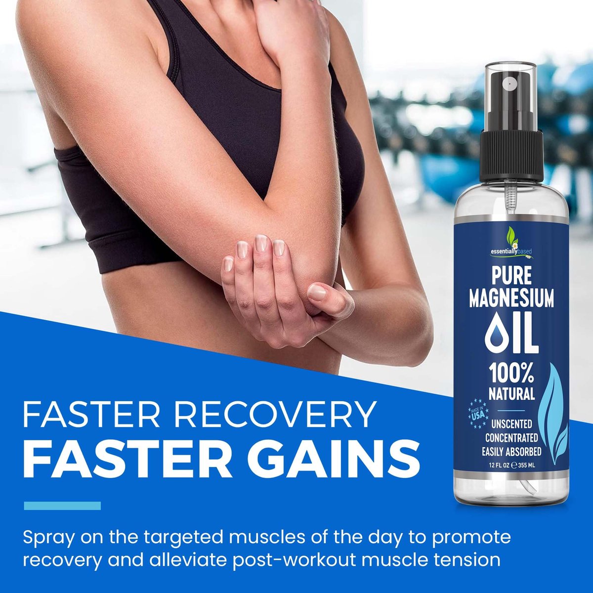 Reines Magnesiumöl Spray 12oz – Topisches Magnesiumspray für Schlaf & Füße – Extra stark – USP-Qualität – 100% natürlich und organisch – gegen Muskelkater & Krämpfe – Weniger Stichgefühl – Weniger Juckreiz – Hergestellt in USA