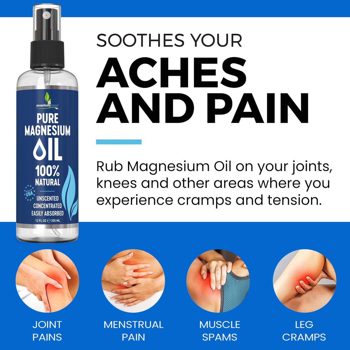 Reines Magnesiumöl Spray 12oz – Topisches Magnesiumspray für Schlaf & Füße – Extra stark – USP-Qualität – 100% natürlich und organisch – gegen Muskelkater & Krämpfe – Weniger Stichgefühl – Weniger Juckreiz – Hergestellt in USA