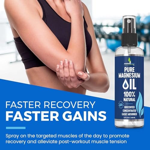 Reines Magnesiumöl Spray 12oz – Topisches Magnesiumspray für Schlaf & Füße – Extra stark – USP-Qualität – 100% natürlich und organisch – gegen Muskelkater & Krämpfe – Weniger Stichgefühl – Weniger Juckreiz – Hergestellt in USA