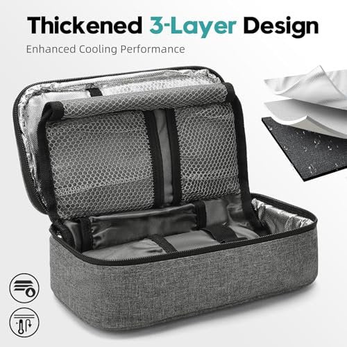 ALLCAMP Insulin-Kühler Reiseetui TSA-zugelassen, Diabetiker-Medikamentenkühltasche mit 4 Kühlakkus & mehrschichtiger Aufbewahrung, tragbare medizinische Kühltasche mit Isolierfutter (Grau)