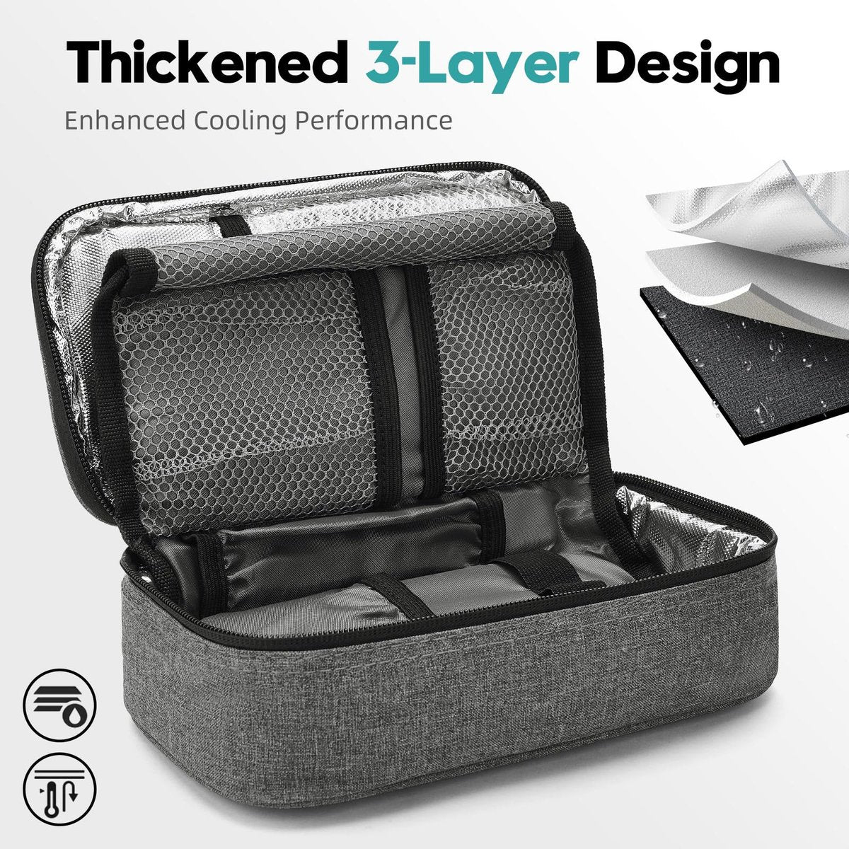 ALLCAMP Insulin-Kühler Reiseetui TSA-zugelassen, Diabetiker-Medikamentenkühltasche mit 4 Kühlakkus & mehrschichtiger Aufbewahrung, tragbare medizinische Kühltasche mit Isolierfutter (Grau)