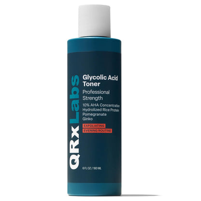 QRxLabs Glykolsäure Toner – 10% Glykolsäure Peeling mit Salicylsäure – Hydratisierender Gesichts-Peeling-Toner & BHA Flüssigpeeling mit Hamamelis – 177 ml