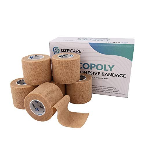 Selbsthaftende Kohäsivbandagen 6er-Pack 5 cm x 4,5 m, medizinisches Tape, atmungsaktive elastische First-Hilfe-Binde, Sportbandage für Knöchelverstauchungen & Schwellungen, beige