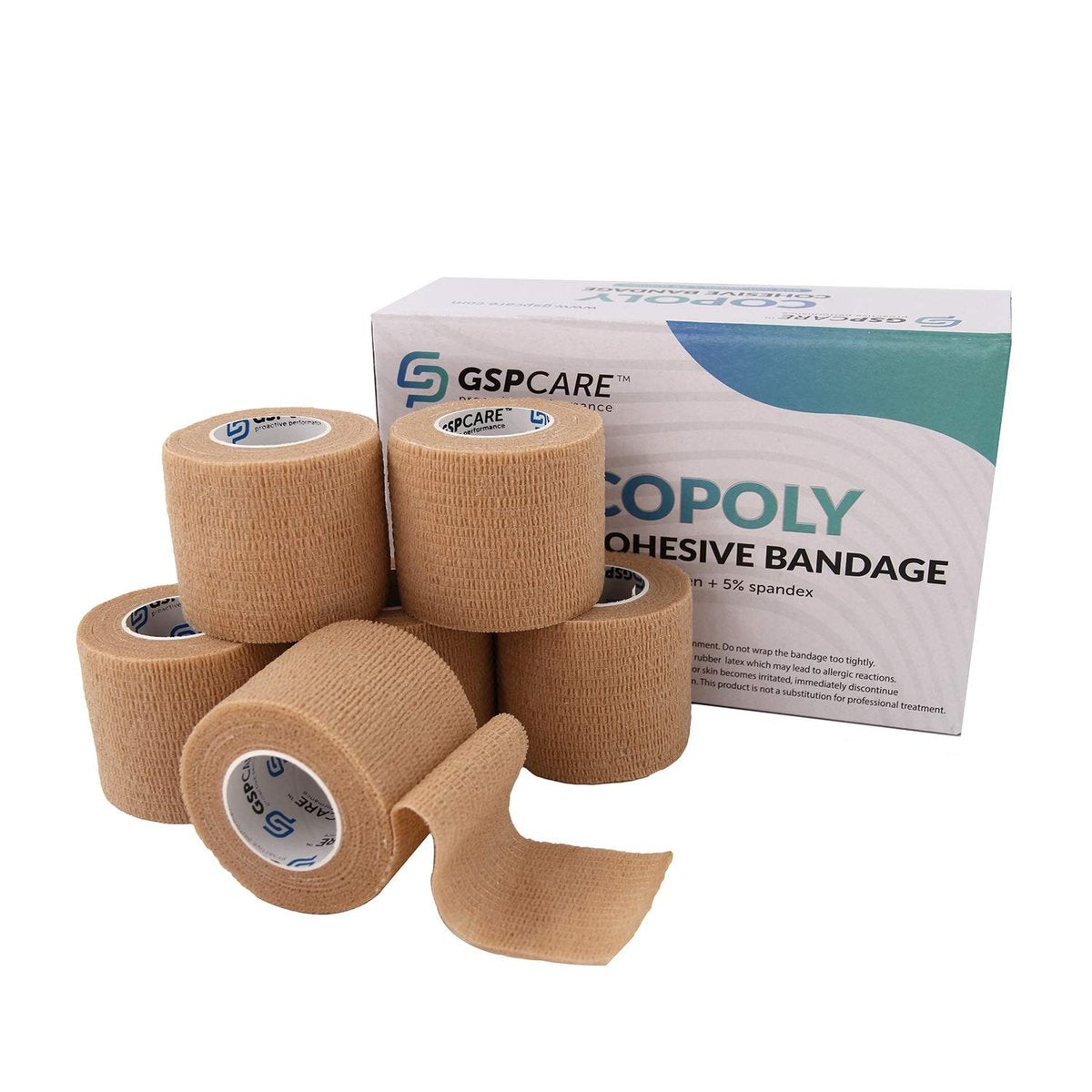 Selbsthaftende Kohäsivbandagen 6er-Pack 5 cm x 4,5 m, medizinisches Tape, atmungsaktive elastische First-Hilfe-Binde, Sportbandage für Knöchelverstauchungen & Schwellungen, beige