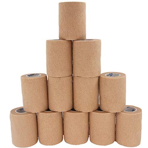 GSPCARE Selbstklebende Fixierbinde 12er-Pack, 7,6 cm x 4,6 m, elastisch, atmungsaktiv, hautfreundlich, für Sport und Erste Hilfe, beige