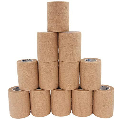GSPCARE Selbstklebende Fixierbinde 12er-Pack, 7,6 cm x 4,6 m, elastisch, atmungsaktiv, hautfreundlich, für Sport und Erste Hilfe, beige