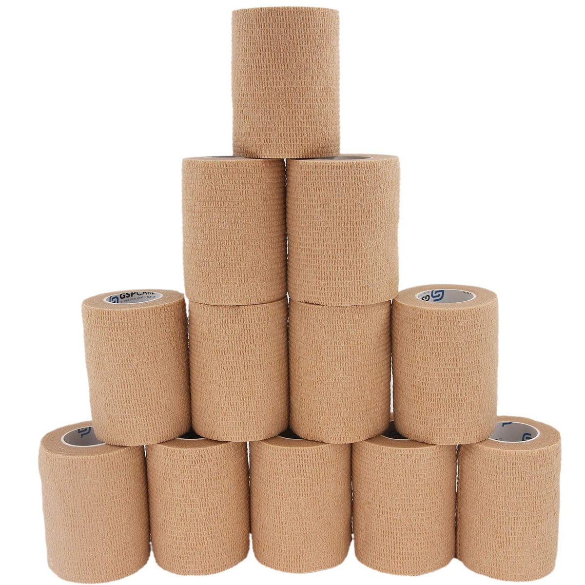 GSPCARE Selbstklebende Fixierbinde 12er-Pack, 7,6 cm x 4,6 m, elastisch, atmungsaktiv, hautfreundlich, für Sport und Erste Hilfe, beige