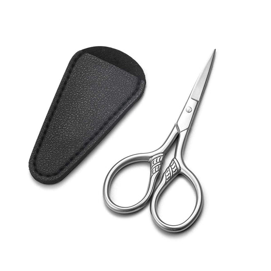 HITOPTY Präzisionsschere klein, 9cm Edelstahl Mehrzweck-Vintage Beauty-Pflegeset für Gesichtshaare, Augenbrauen, Wimpern, Bart, Schnurrbart mit PU-Hülle