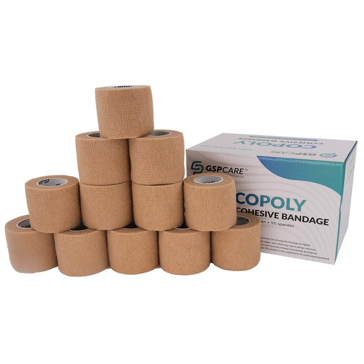 Selbsthaftende Kohäsivbandagen 12 Stück 2" x 5 Yards, medizinisches Tape, atmungsaktiv, dehnbar, für Knöchelverstauchungen & Schwellungen, Sport – Beige