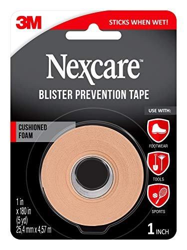 Nexcare Blasenprävention Tape, wasserdichtes Schaumstoff-Medizintape, haftet fest auf der Haut, um Blasen zu verhindern – 2,5 cm x 4,5 m, 1 Rolle