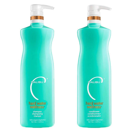 Malibu C Hard Water Wellness Shampoo & Conditioner Duo – Feuchtigkeitsspendende Haarpflege für Glanz und Kämmbarkeit – Schützt vor wasserbedingten Elementen, die trockenes, geschädigtes Haar verursachen (33,8 oz)