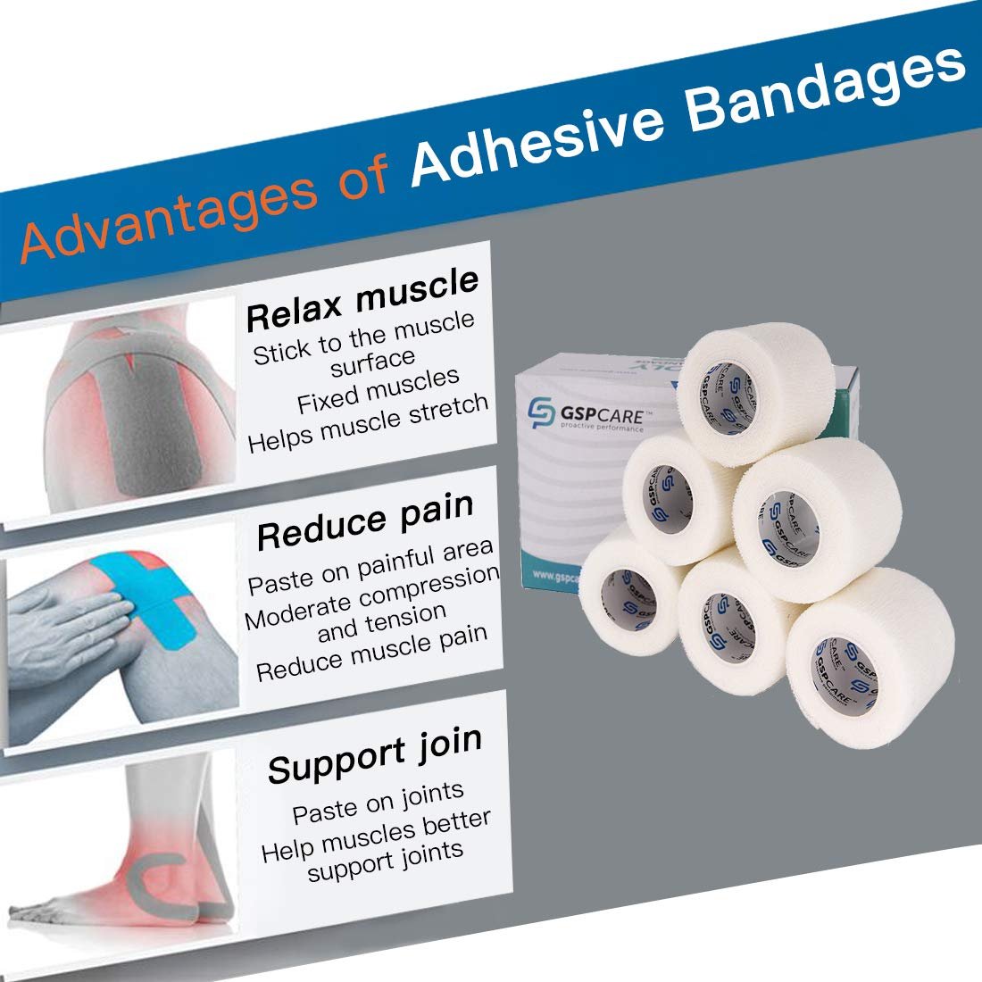 Selbstklebende elastische Mullbinden 6 Stück 7,5 cm x 4,5 m, medizinisches Tape, atmungsaktiv, dehnbar, für Sport und Erste Hilfe, weiß