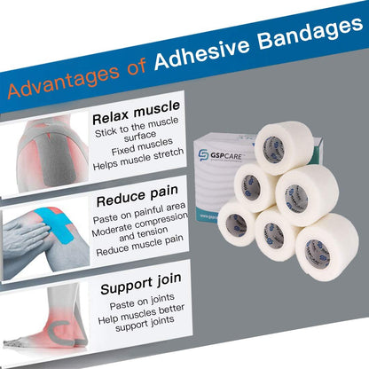 Selbstklebende elastische Mullbinden 6 Stück 7,5 cm x 4,5 m, medizinisches Tape, atmungsaktiv, dehnbar, für Sport und Erste Hilfe, weiß