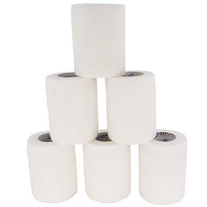 Selbstklebende elastische Mullbinden 6 Stück 7,5 cm x 4,5 m, medizinisches Tape, atmungsaktiv, dehnbar, für Sport und Erste Hilfe, weiß