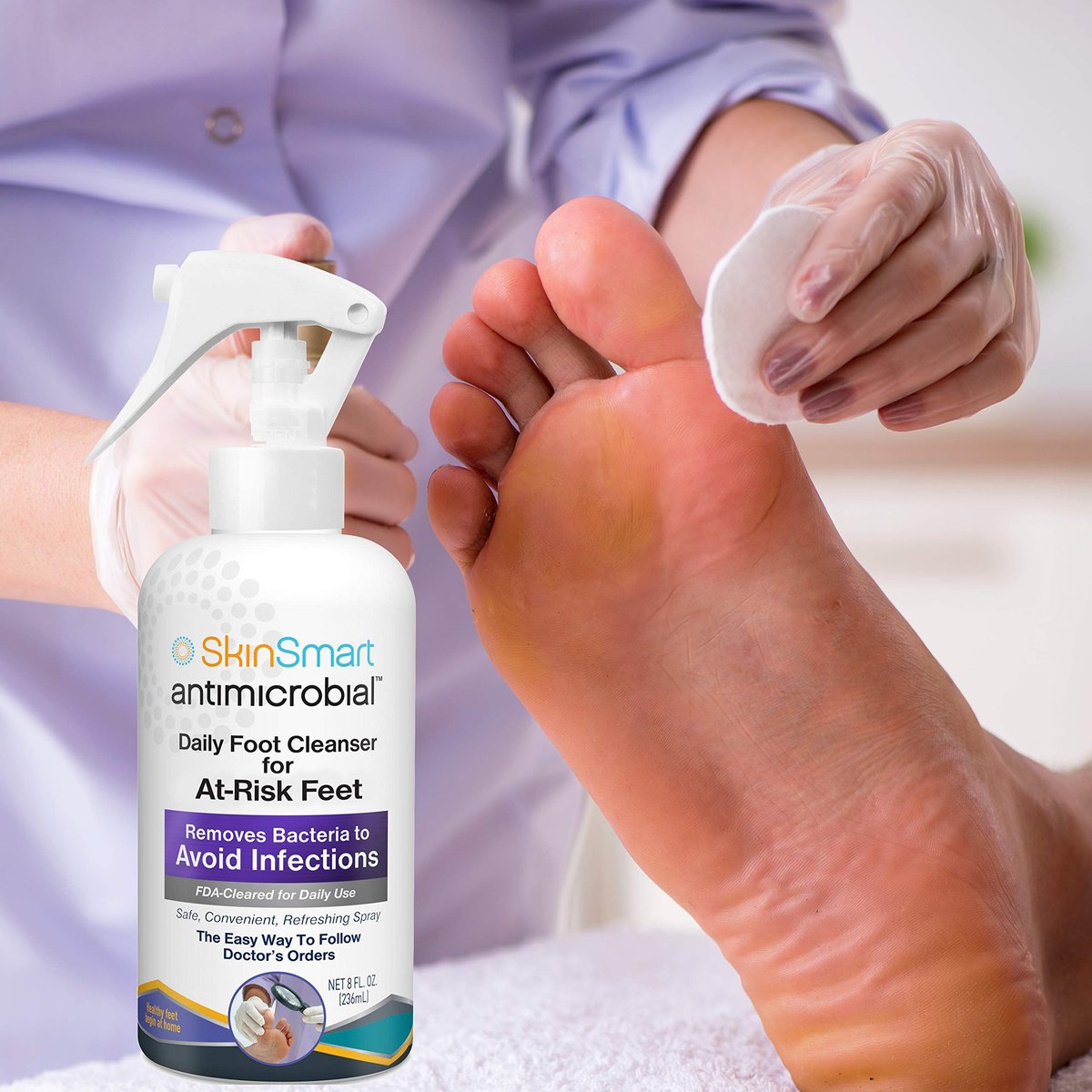 SkinSmart Daily Foot Cleanser für fortgeschrittene Fußhygiene – 8 Unzen Sprühflasche