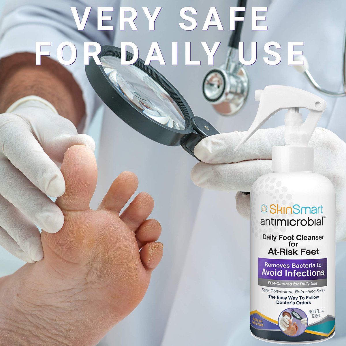 SkinSmart Daily Foot Cleanser für fortgeschrittene Fußhygiene – 8 Unzen Sprühflasche