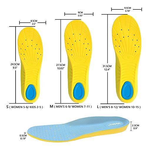 VoMii Gedächtnisschaum-Einlegesohlen für Damen, Herren und Kinder – Bequeme Sportschuheinlagen zur Stoßdämpfung und Fußschmerzlinderung, Plantarfasziitis-Gewölbestütze, M (Herren 6-9/ Damen 7-11)