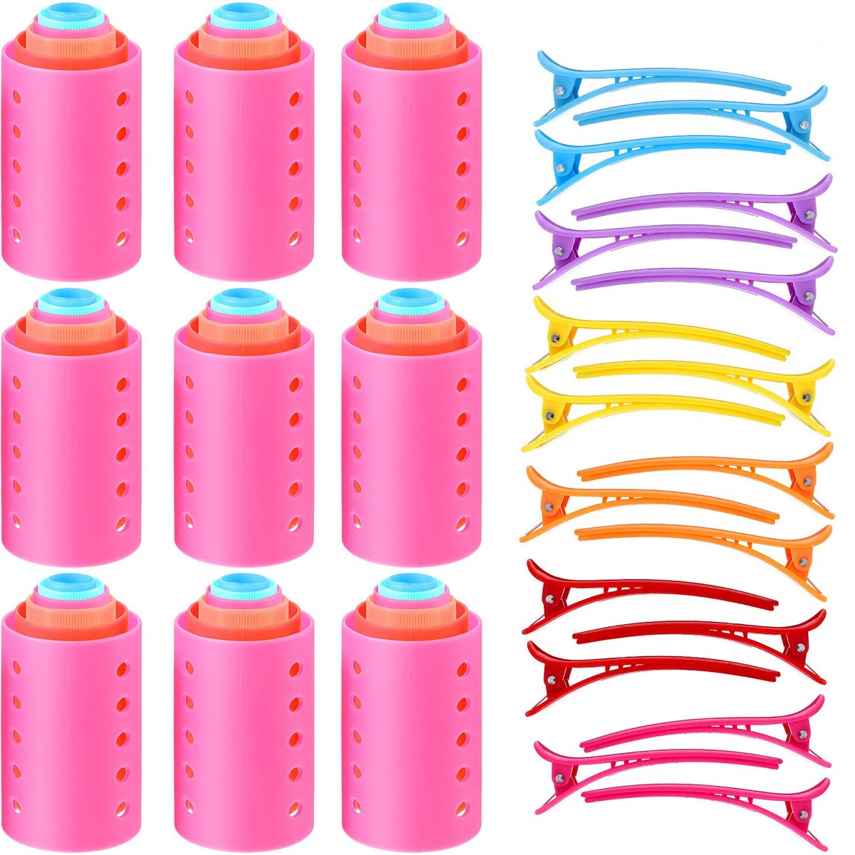 Blulu 72-teiliges Multicolor Magnet-Lockenwickler-Set mit 54 Lockenwicklern, 18 Entenzahn-Haarnadeln und Haarklammern - Friseur-Lockenwickler für Männer und Frauen