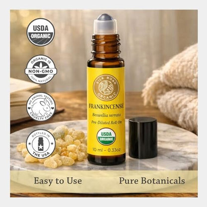 Silk Road Organic Weihrauch Serrata Roll-On – 100 % reines, USDA-zertifiziertes Bio-Öl für Aromatherapie, 10 ml