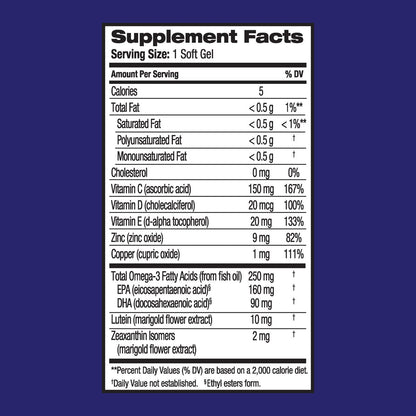 Ocuvite Eye Performance Vitamin- & Mineralergänzung mit Lutein, Zeaxanthin, Vitamin C, D, E, Zink und Omega-3 – 30 Weichkapseln