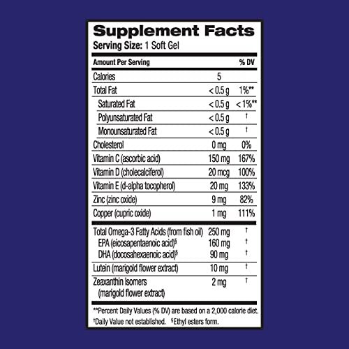 Ocuvite Eye Performance Vitamin- & Mineralergänzung mit Lutein, Zeaxanthin, Vitamin C, D, E, Zink und Omega-3 – 30 Weichkapseln