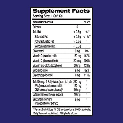 Ocuvite Eye Performance Vitamin- & Mineralergänzung mit Lutein, Zeaxanthin, Vitamin C, D, E, Zink und Omega-3 – 30 Weichkapseln