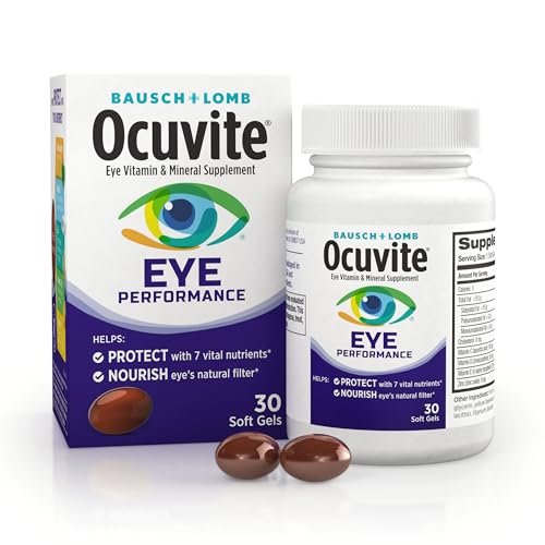 Ocuvite Eye Performance Vitamin- & Mineralergänzung mit Lutein, Zeaxanthin, Vitamin C, D, E, Zink und Omega-3 – 30 Weichkapseln