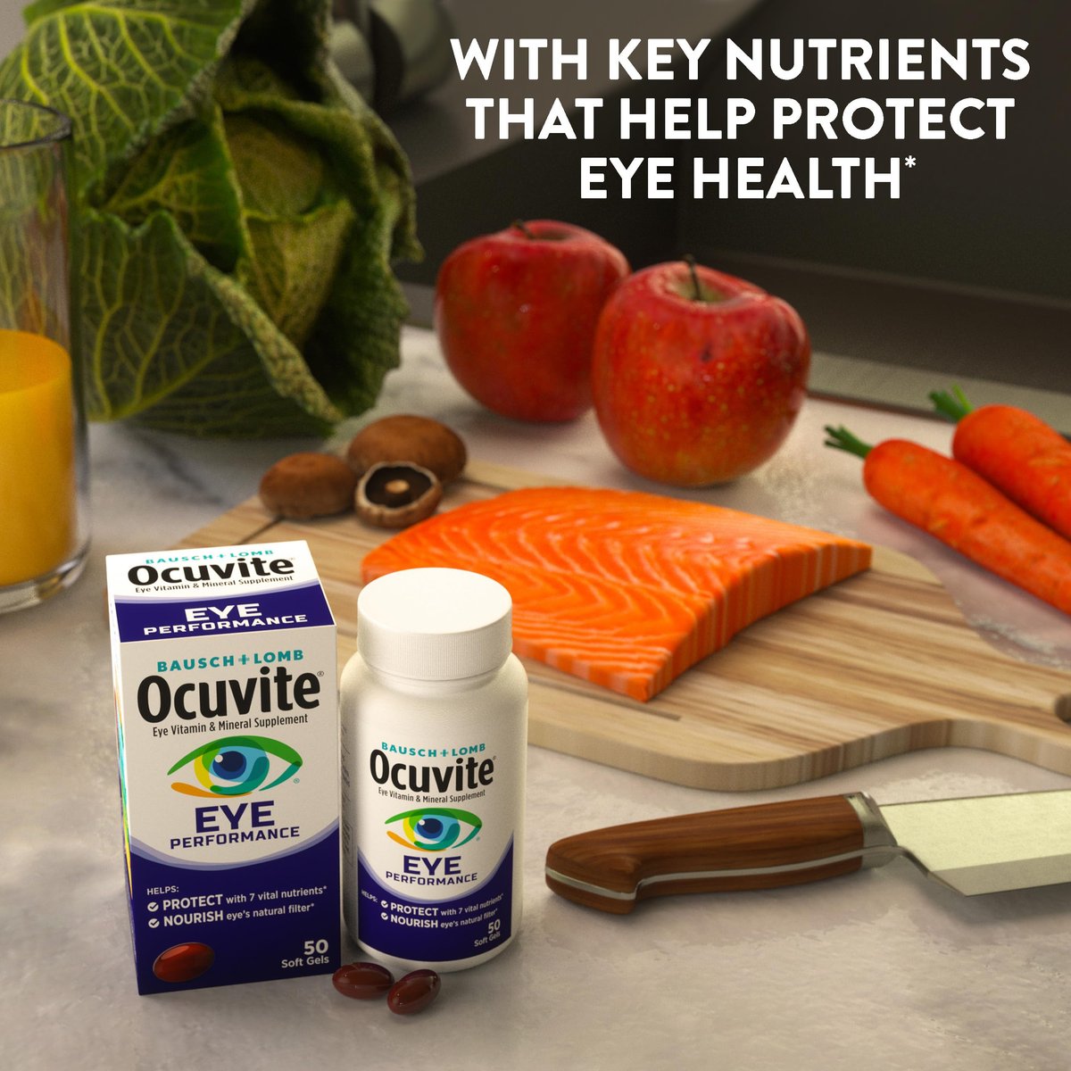 Ocuvite Eye Performance Vitamin- & Mineralergänzung mit Lutein, Zeaxanthin, Vitamin C, D, E, Zink und Omega-3 – 30 Weichkapseln
