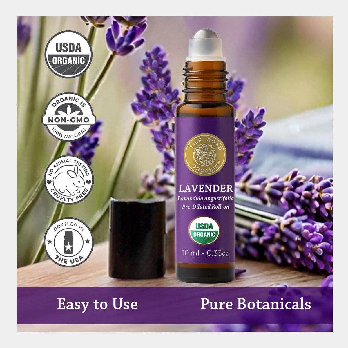 Silk Road Organic Bio-Lavendelöl Roll-On für Stressabbau, Schlaf, Ruhe & Entspannung | USDA-zertifiziertes Aromatherapie-Roller (10 ml)