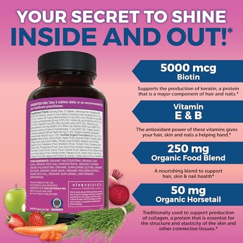 Biotin 5000 mcg für Haut, Haare und Nägel – Veganes Nahrungsergänzungsmittel mit Vitamin E, B-Vitaminen, Spirulina, Schachtelhalm und Superfood-Mischung zur Unterstützung der Keratinproduktion – 120 Kapseln