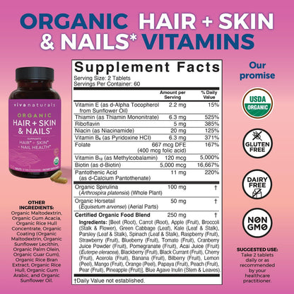 Biotin 5000 mcg für Haut, Haare und Nägel – Veganes Nahrungsergänzungsmittel mit Vitamin E, B-Vitaminen, Spirulina, Schachtelhalm und Superfood-Mischung zur Unterstützung der Keratinproduktion – 120 Kapseln