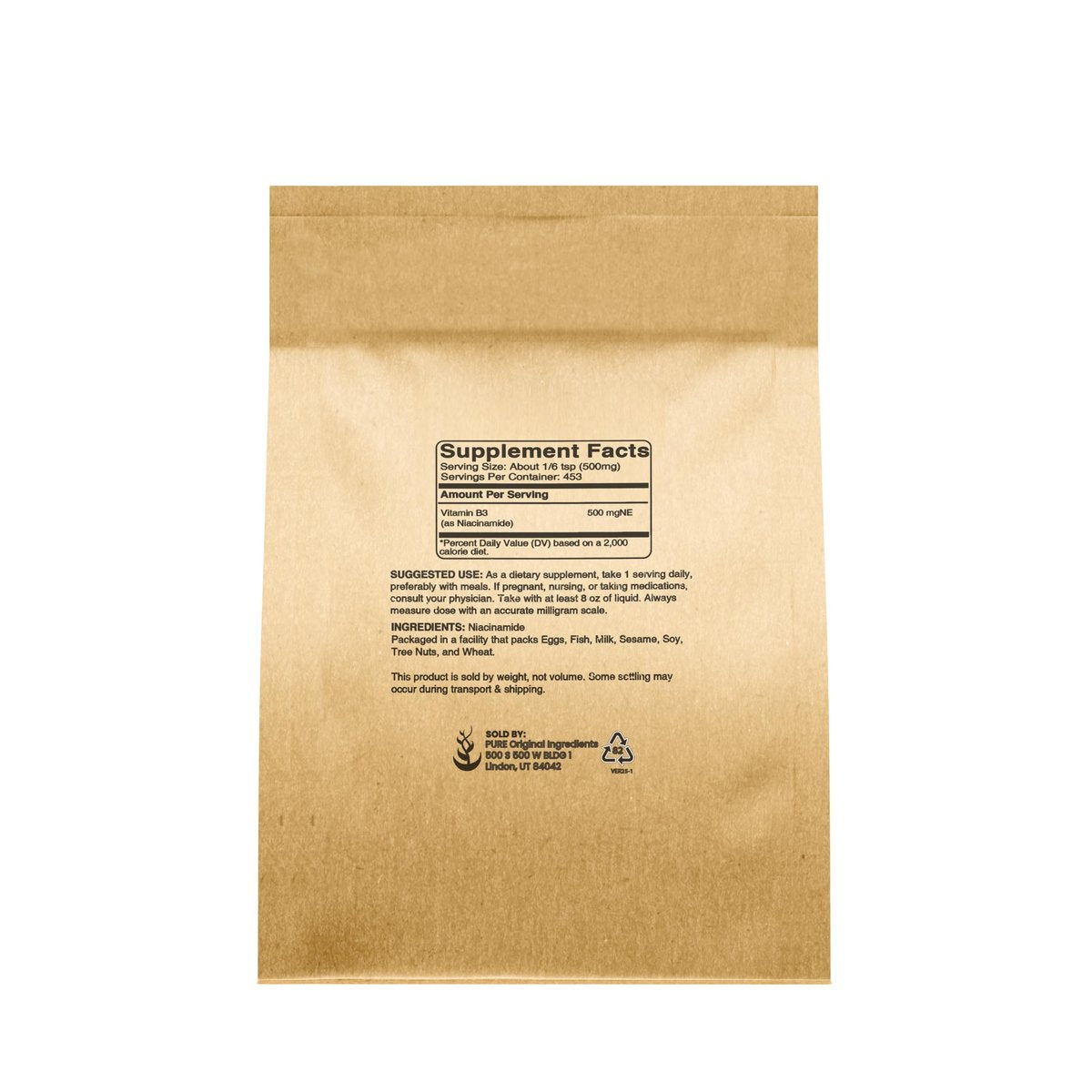 PURE ORIGINAL INGREDIENTS Niacinamid (8 Unzen) – Flush-freies Vitamin B3 Pulver, Nahrungsergänzungsmittel