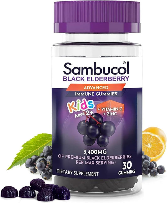 Sambucol Holunderbeeren Gummibärchen für Kinder - Mit Zink und Vitamin C, zuckerarm, Beerengeschmack - 30 Stück