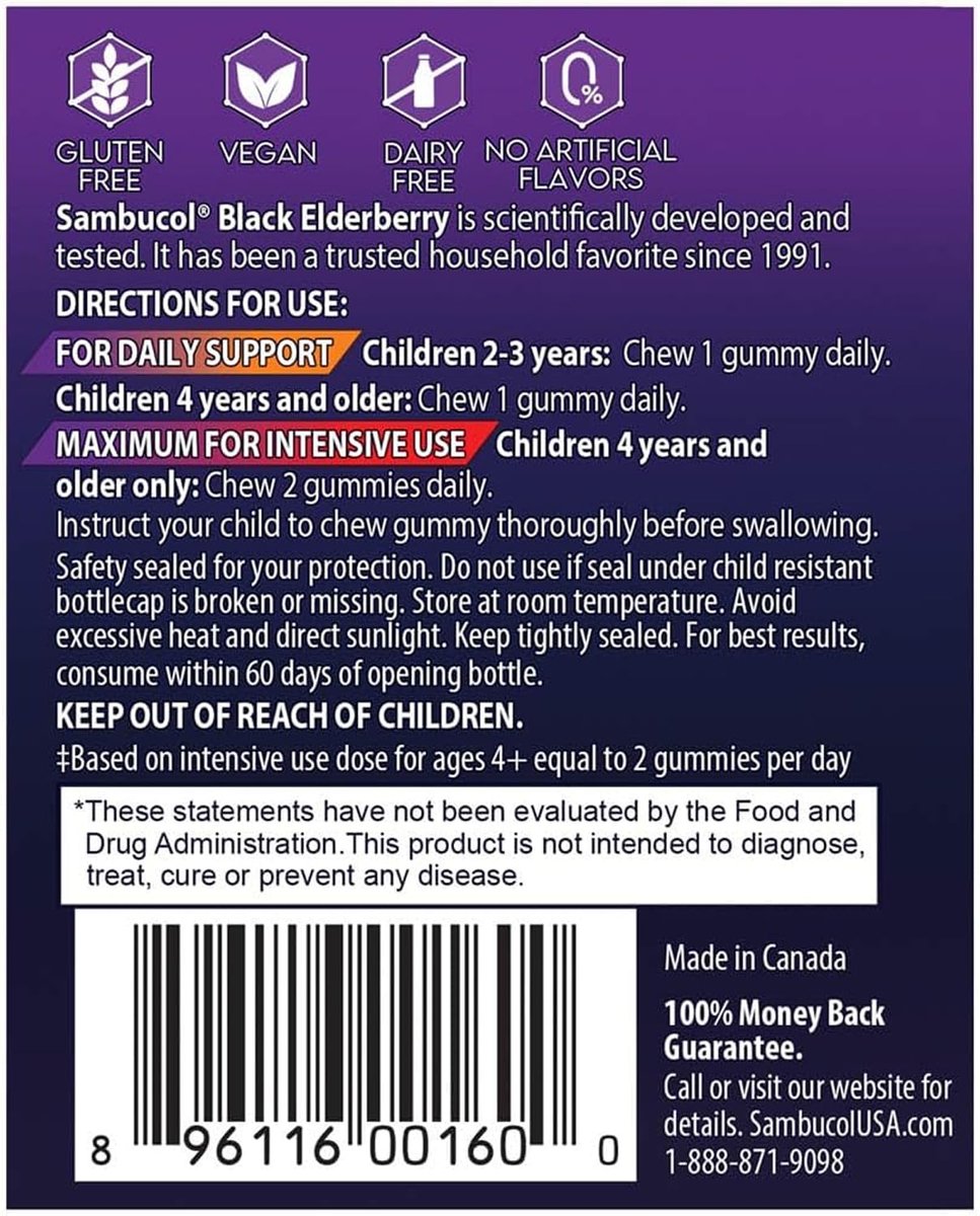 Sambucol Holunderbeeren Gummibärchen für Kinder - Mit Zink und Vitamin C, zuckerarm, Beerengeschmack - 30 Stück
