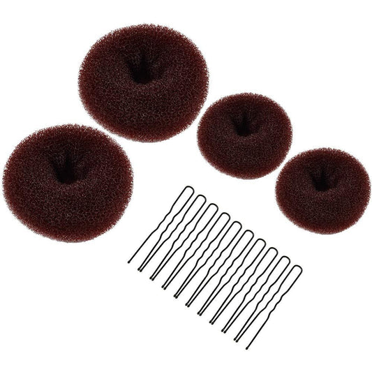 MORGLES Haar-Duttformer, 4 Stück Donut-Duttformer mit 10 schwarzen Bobby Pins für Haarring-Stil