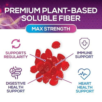 Faser Gummibärchen für Erwachsene – Tägliche Verdauungsgesundheit und Regelmäßigkeit – Lösliche Ballaststoffe 4 g pro Portion – Präbiotische Darmunterstützung – Pflanzlich – 60 Gummibärchen