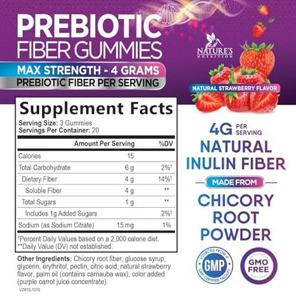 Faser Gummibärchen für Erwachsene – Tägliche Verdauungsgesundheit und Regelmäßigkeit – Lösliche Ballaststoffe 4 g pro Portion – Präbiotische Darmunterstützung – Pflanzlich – 60 Gummibärchen