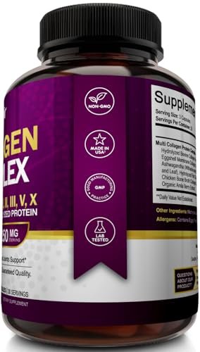 NutriFlair Multi Collagen Peptide 2250mg, 90 Kapseln – Typ I, II, III, V, X – Kollagenkomplex für Frauen und Männer – Hydrolysiertes Protein, gesundes Haar, Haut, Nägel – Non-GMO